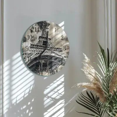 Ronde glazen wandklok Eiffeltoren