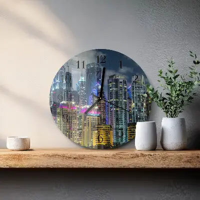 Ronde glazen wandklok Stad