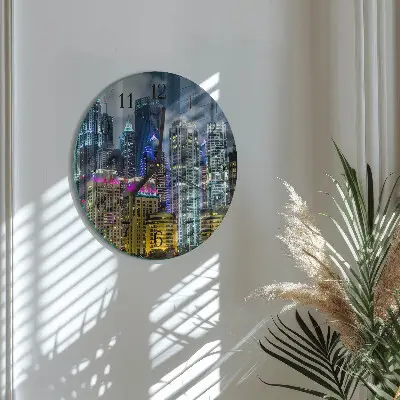 Ronde glazen wandklok Stad