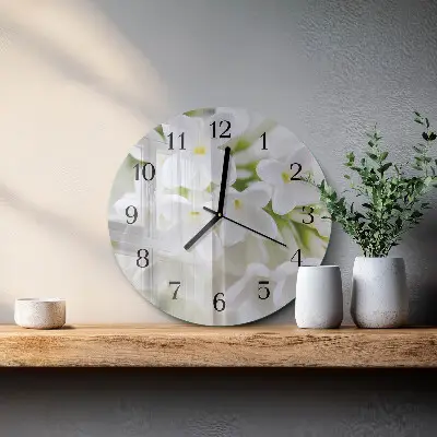 Wandklok glas decoratie rond Bloemen