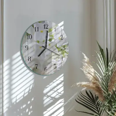 Wandklok glas decoratie rond Bloemen