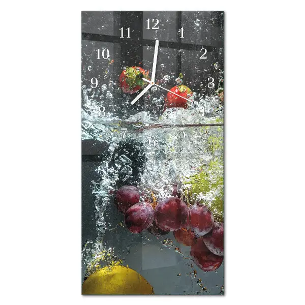 Verticale rechthoekige glazen wandklok Fruit