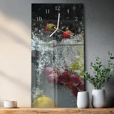 Verticale rechthoekige glazen wandklok Fruit