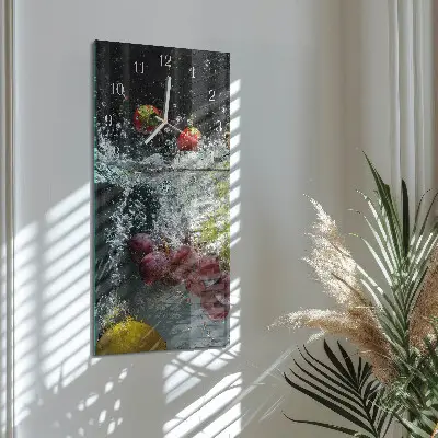 Verticale rechthoekige glazen wandklok Fruit