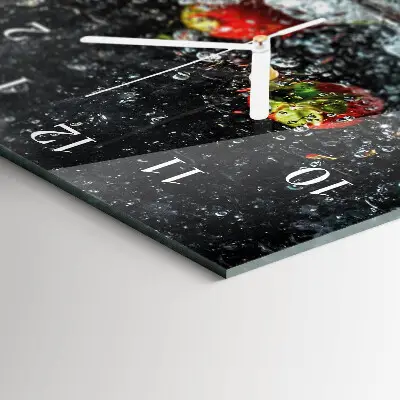 Verticale rechthoekige glazen wandklok Fruit