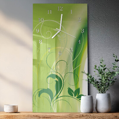 Verticale moderne glazen wandklok Bloemenpatroon