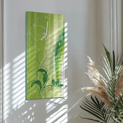 Verticale moderne glazen wandklok Bloemenpatroon