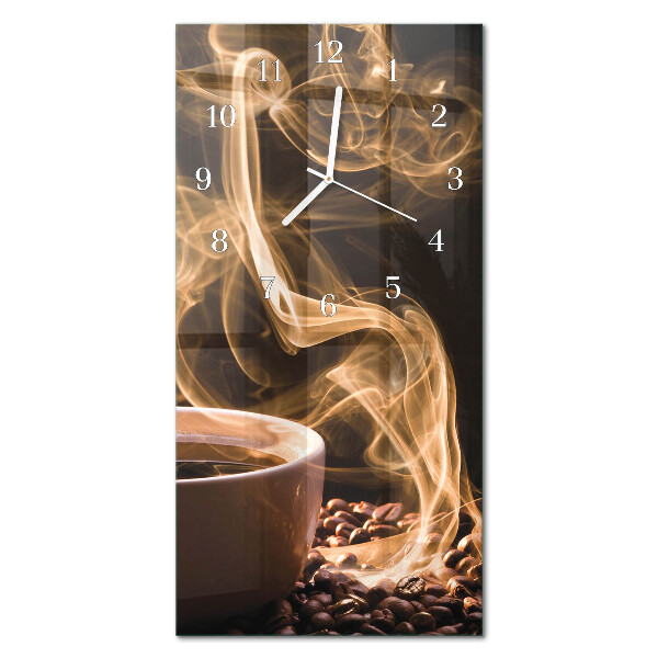 Verticale moderne glazen wandklok Een kopje koffie