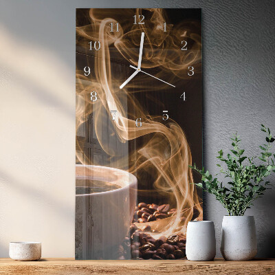 Verticale moderne glazen wandklok Een kopje koffie