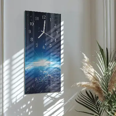 Verticale rechthoekige glazen wandklok Het universum van de aarde
