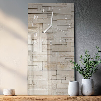 Verticale rechthoekige glazen wandklok Stenen muur