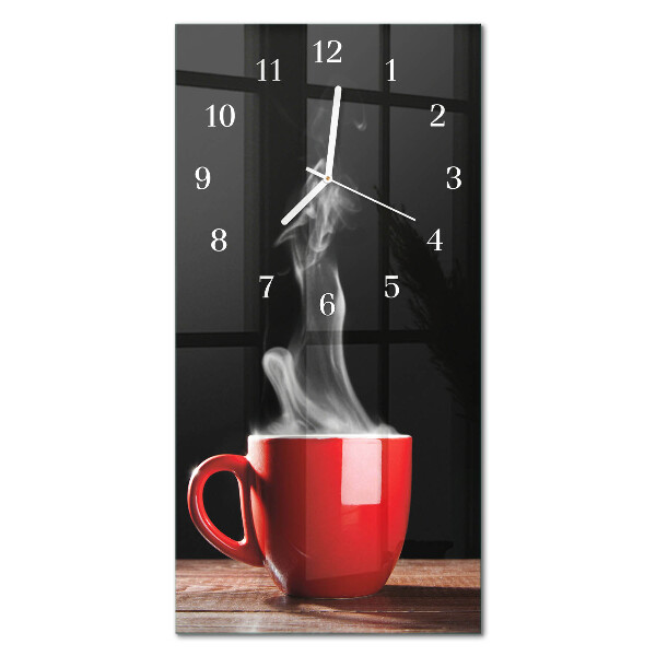 Verticale moderne glazen wandklok Een kopje koffie