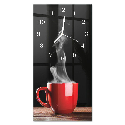 Verticale moderne glazen wandklok Een kopje koffie