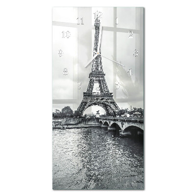 Verticale moderne glazen wandklok Uitzicht op de Eiffeltoren