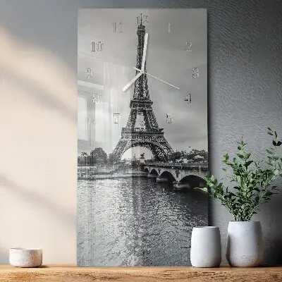 Verticale moderne glazen wandklok Uitzicht op de Eiffeltoren