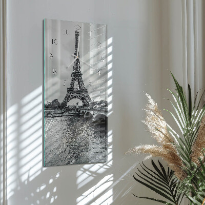 Verticale moderne glazen wandklok Uitzicht op de Eiffeltoren