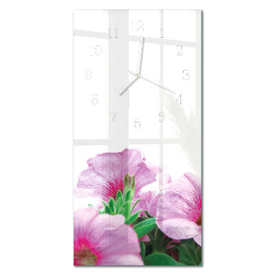 Verticale rechthoekige glazen wandklok Sleutelbloemen