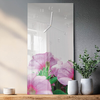 Verticale rechthoekige glazen wandklok Sleutelbloemen