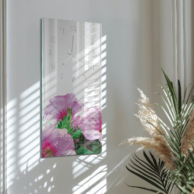 Verticale rechthoekige glazen wandklok Sleutelbloemen
