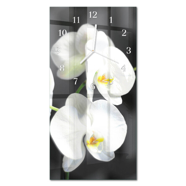Verticale rechthoekige glazen wandklok Orchidee