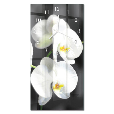 Verticale rechthoekige glazen wandklok Orchidee
