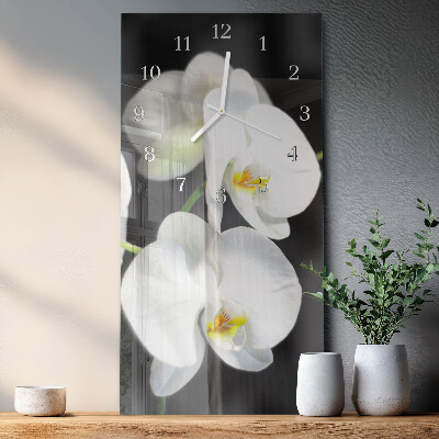 Verticale rechthoekige glazen wandklok Orchidee
