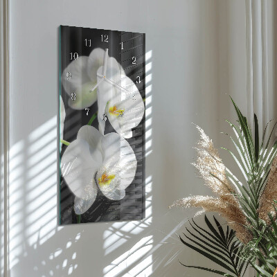 Verticale rechthoekige glazen wandklok Orchidee