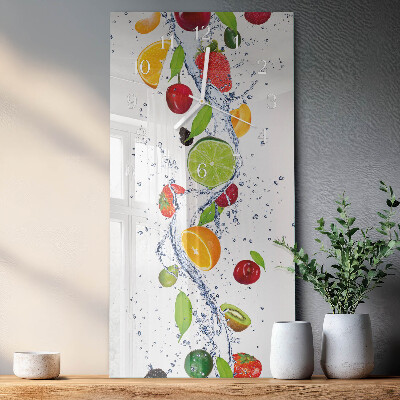 Verticale moderne glazen wandklok Fruit