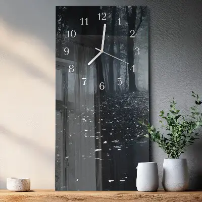 Verticale rechthoekige glazen wandklok Woud