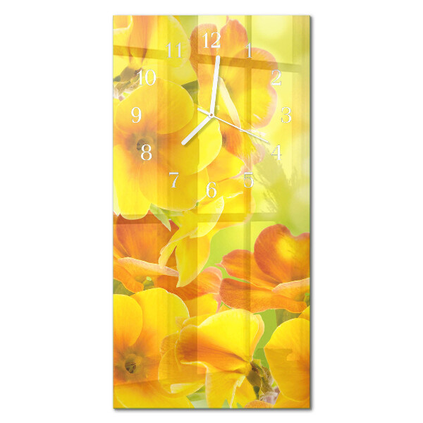 Verticale moderne glazen wandklok Bloemen