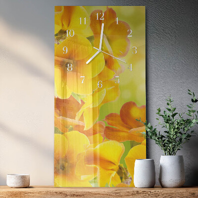 Verticale moderne glazen wandklok Bloemen