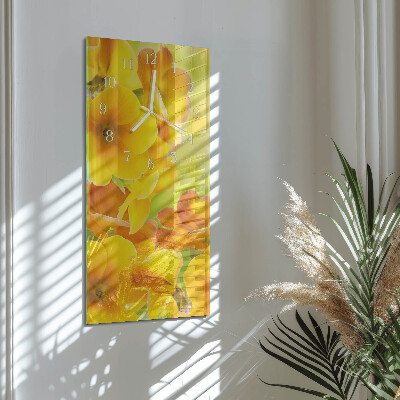 Verticale moderne glazen wandklok Bloemen