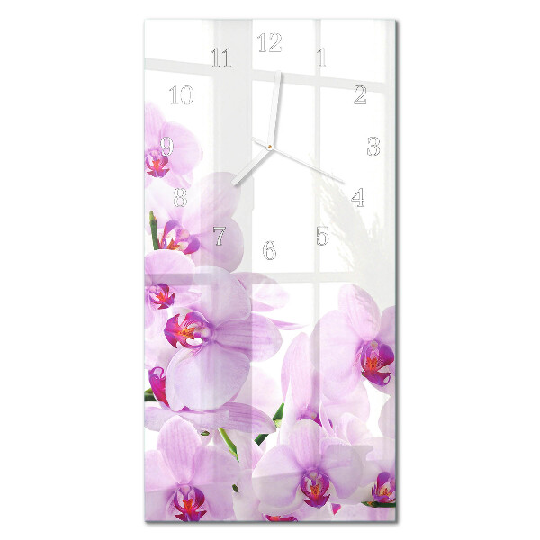 Verticale rechthoekige glazen wandklok Orchideeën
