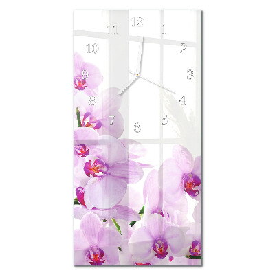 Verticale rechthoekige glazen wandklok Orchideeën