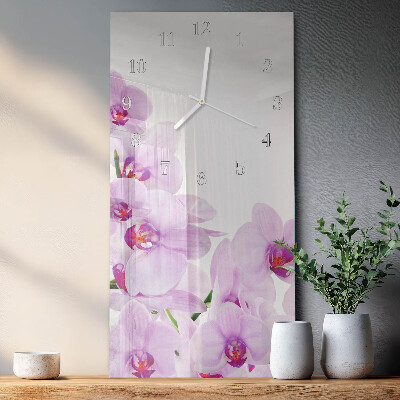 Verticale rechthoekige glazen wandklok Orchideeën