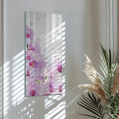 Verticale rechthoekige glazen wandklok Orchideeën