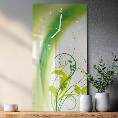 Verticale rechthoekige glazen wandklok Plantenmodel