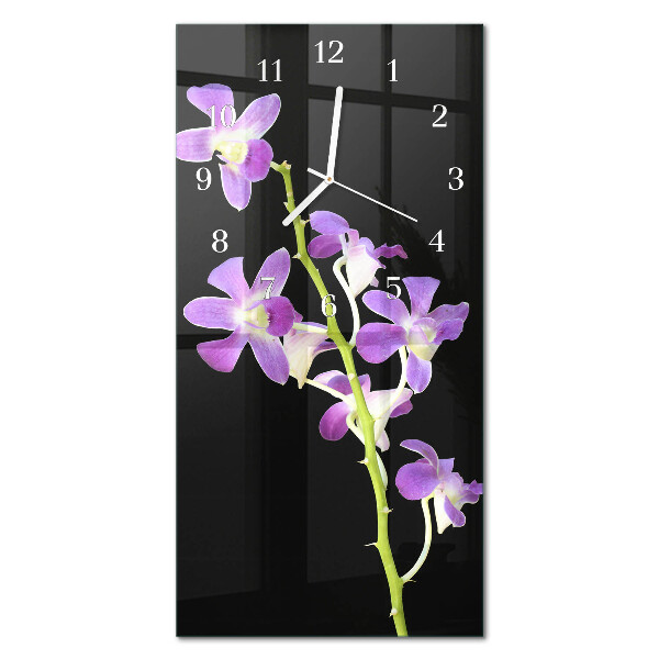 Verticale moderne glazen wandklok Bloemen