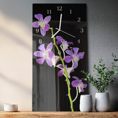 Verticale moderne glazen wandklok Bloemen