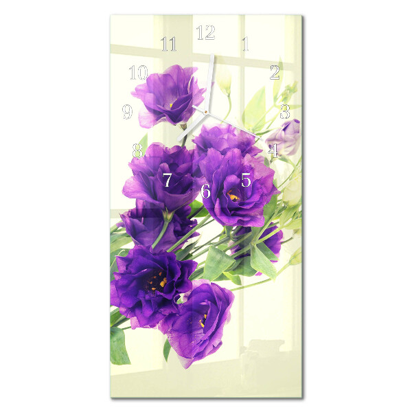 Verticale moderne glazen wandklok Bloemen