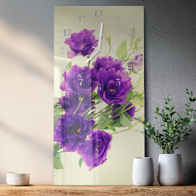 Verticale moderne glazen wandklok Bloemen