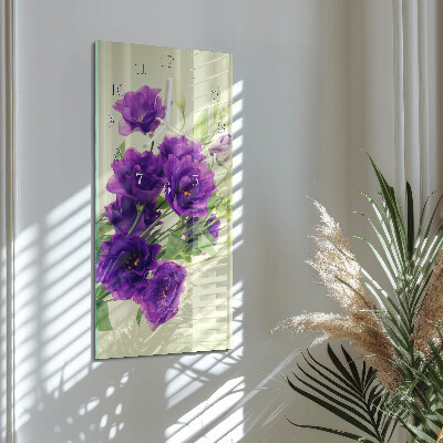 Verticale moderne glazen wandklok Bloemen