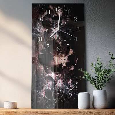 Verticale moderne glazen wandklok Bloemen