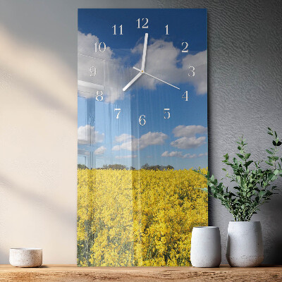 Verticale rechthoekige glazen wandklok Veld