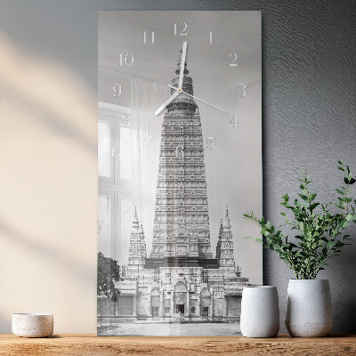 Verticale rechthoekige glazen wandklok Perspectieven