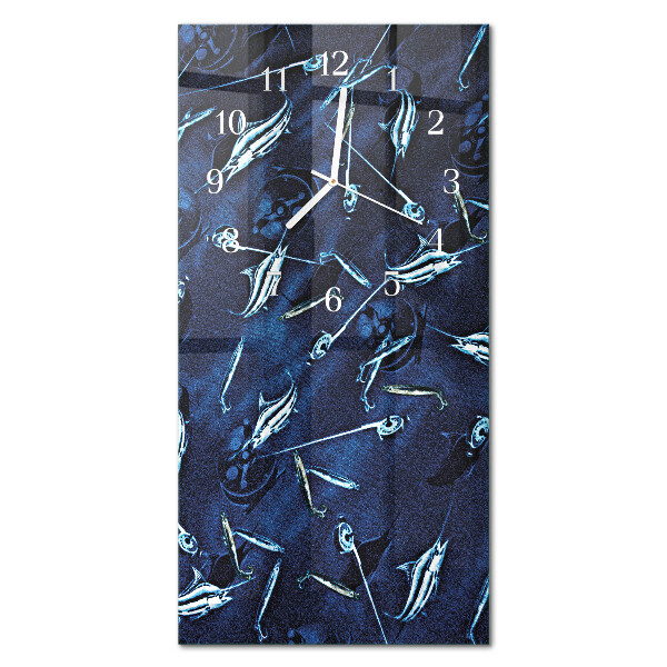 Verticale moderne glazen wandklok Vis