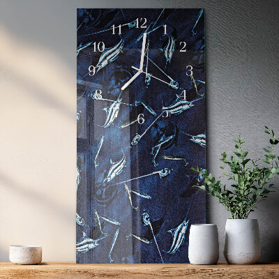 Verticale moderne glazen wandklok Vis