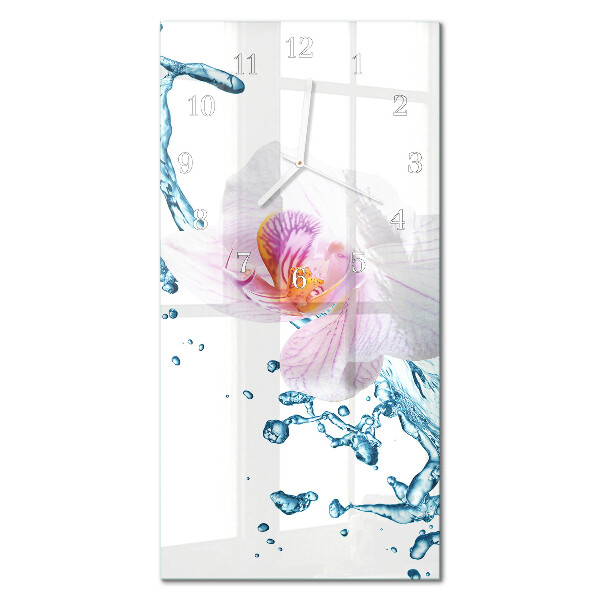 Verticale rechthoekige glazen wandklok Orchidee