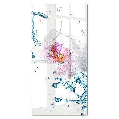 Verticale rechthoekige glazen wandklok Orchidee