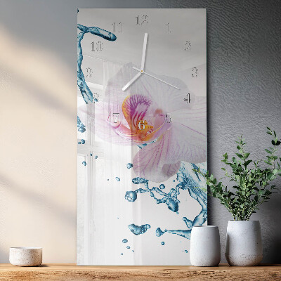 Verticale rechthoekige glazen wandklok Orchidee
